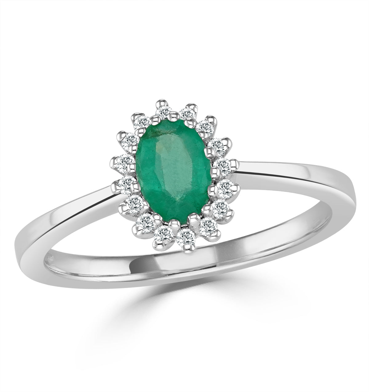 Emerald 6 x 4mm And Diamond 9K White Gold Ring Item A4434